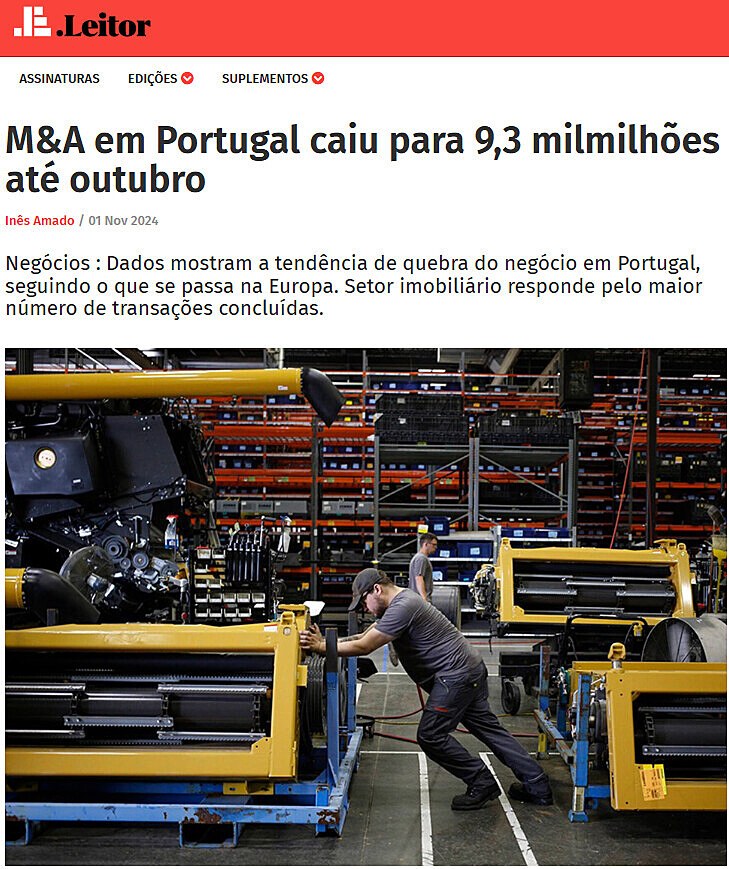 M&A em Portugal caiu para 9,3 milmilhes at outubro